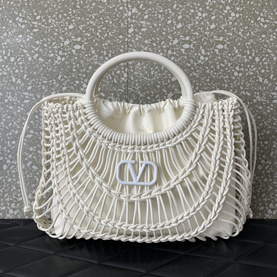 Valentino Garavani AllKnots Shopper Bag in Ivory Hand-woven Leather